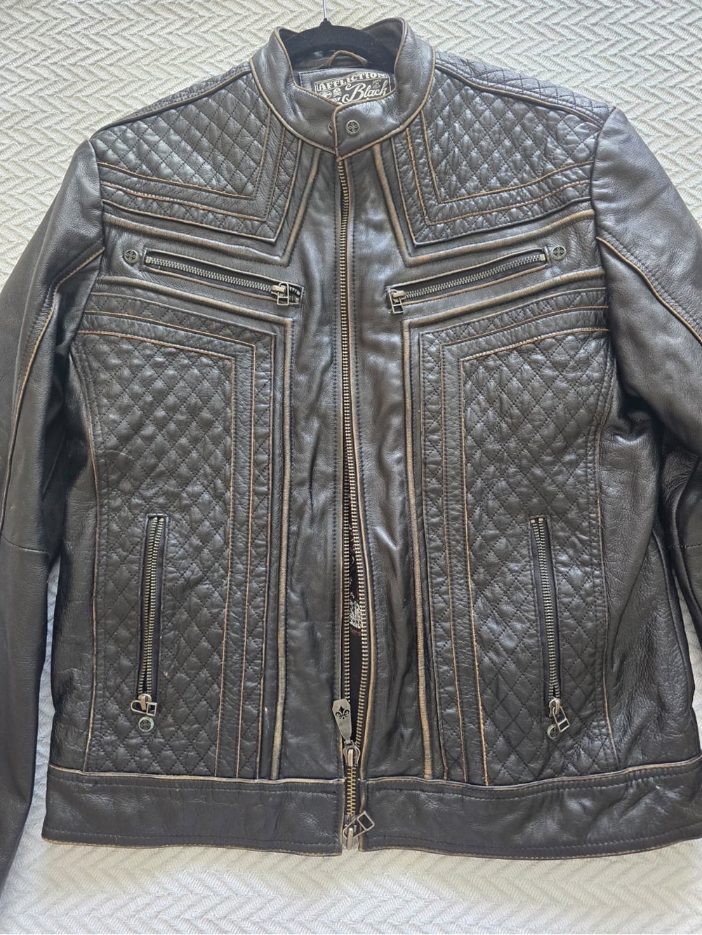Affliction Dark Brown Embossed Leather Bomber Jacket. Limited Edition - Picture 12 of 15